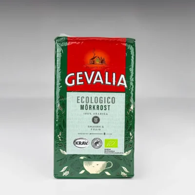 Produktfoto på Gevalia Ecologico mörkrost kaffepaket i studio.